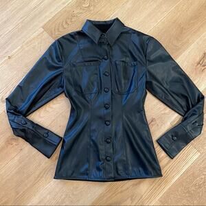 LPA Faux Leather Button Front Shirt in Black
